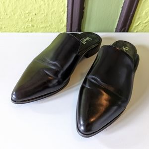 Black Patent Leather Pointy Slip On Miles Slides Flats
